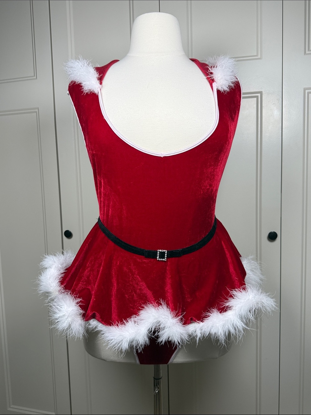 Festive Two Piece Red Velvet Feather-Trim Holiday Teddy Size XL